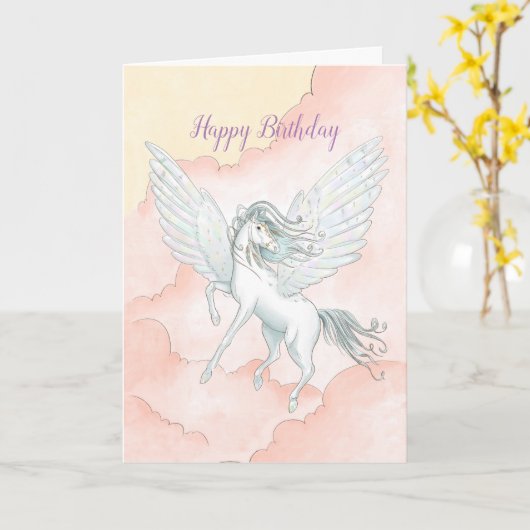 Flying Pegasus Birthday Karte (Gelbe Blume)