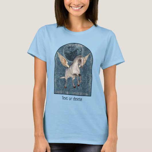 Flying Pegasus Blue Moon Fantasy Horse Art T-Shirt (Vorderseite)