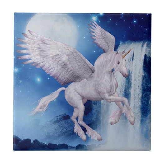 Flying Pegasus Unicorn Wasserfall Fliese (Vorderseite)