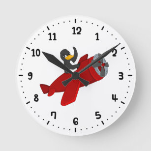 Flying penguin cartoon round clock runde wanduhr