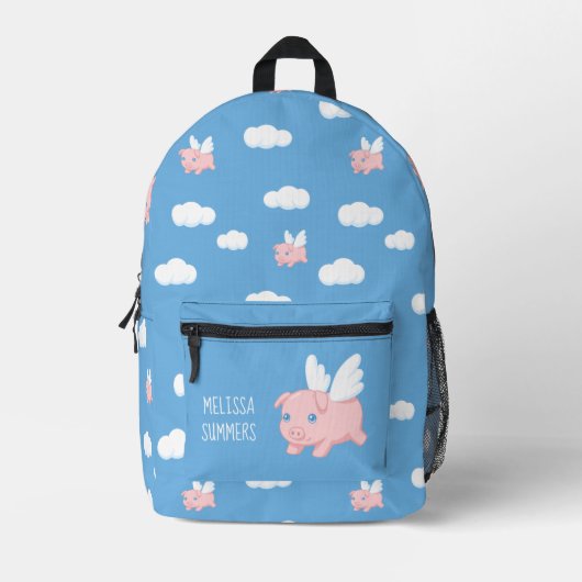Flying Pig auf Blue Individuelle Name Bedruckter Rucksack (Vorderseite)