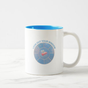 Flying Pig Aussehen aus dem Fenster Zweifarbige Tasse