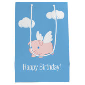 Flying Pig Birthday Blue Mittlere Geschenktüte (Rückseite)