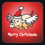 Flying Pig Christmas Classic Square Sticker<br><div class="desc">Das fliegende Weihnachtsschwein auf einem klassischen Square Sticker. Personalisieren Sie Text.</div>