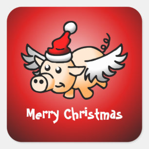Flying Pig Christmas Classic Square Sticker