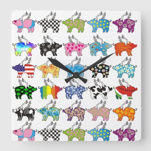 flying pig clock quadratische wanduhr (Vorderseite)