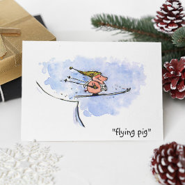 Flying Pig - Cool Ski Jumping Pig Athlete Postkarte