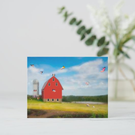 Flying Pig Farm Postkarte (Stehend Vorderseite)