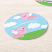 Flying Pig Geburtstagsparty Kinder Runder Pappuntersetzer (Angewinkelt)