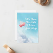 Flying Pig Grow Your Wings Flat Note Card Mitteilungskarte (Vorderseite/Rückseite Beispiel)