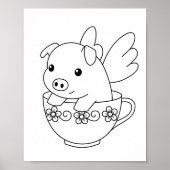 Flying Pig in einer Teacup-Farbseite Poster (Vorne)
