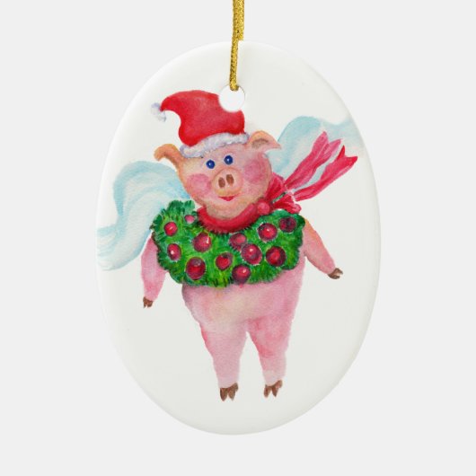 Flying Pig mit Krautverzierung Keramik Ornament (Vorne)