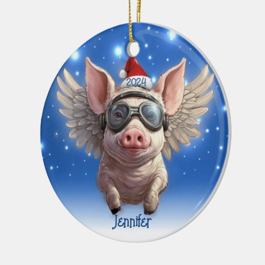 Flying Pig mit Santa Cap Personalisierte Ornament (Links)