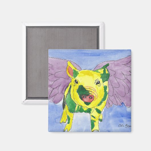 Flying Pig Name Ozzy the Pigasus Wasserfarbe Farbe Magnet (Vorderseite/Rückseite)