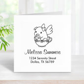 Flying Pig - Piglet with Wings in a Teacup Address Gummistempel