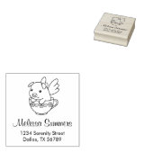 Flying Pig - Piglet with Wings in a Teacup Address Gummistempel (Stempel)