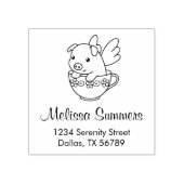 Flying Pig - Piglet with Wings in a Teacup Address Gummistempel (Prägung)