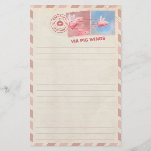 Flying Pig Postage Stationery Briefpapier (Vorderseite)