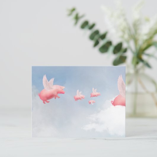Flying Pig Postkarte (Stehend Vorderseite)