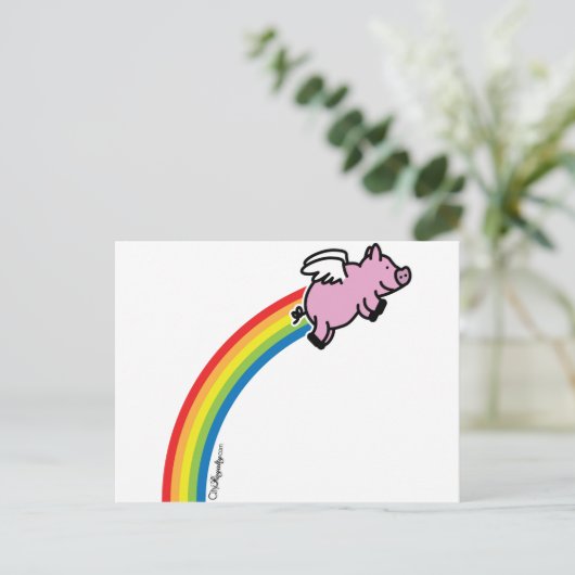 Flying Pig Rainbow Postkarte (Stehend Vorderseite)