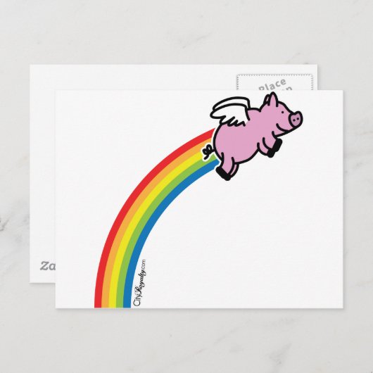 Flying Pig Rainbow Postkarte (Vorne/Hinten)