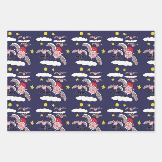 Flying Pig Santa Geschenkpapier Set (Vorderseite 3)