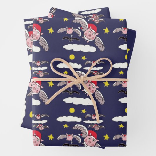 Flying Pig Santa  Geschenkpapier Set (Beispiel)