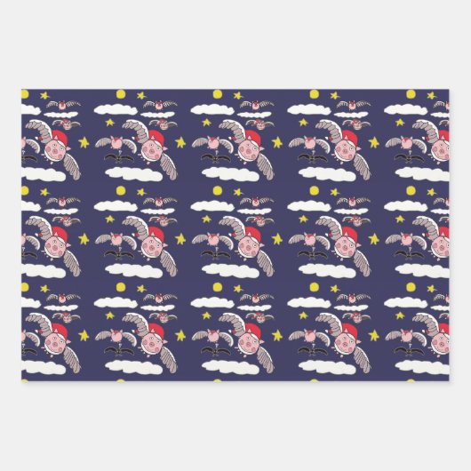Flying Pig Santa Geschenkpapier Set (Vorderseite)