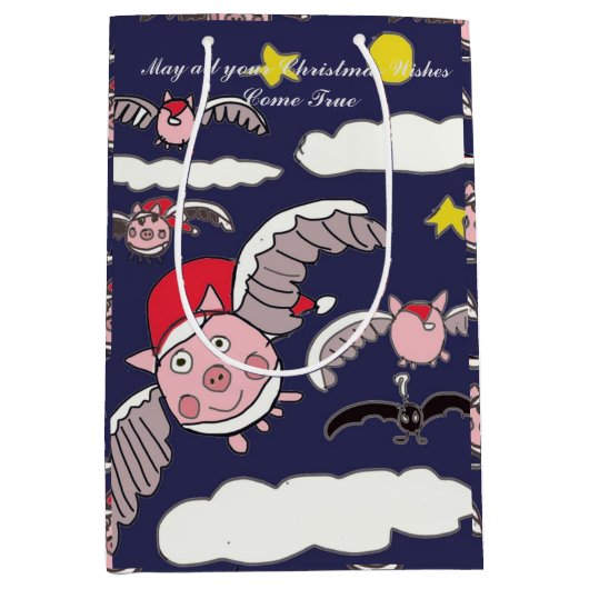 Flying Pig Santa Gift Bag Mittlere Geschenktüte (Vorderseite)