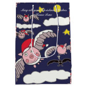 Flying Pig Santa Gift Bag Mittlere Geschenktüte (Rückseite)