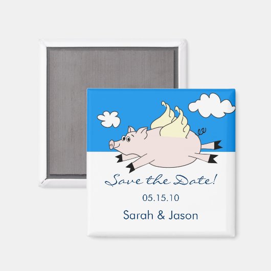 Flying Pig Save the Date Magnet (Vorderseite/Rückseite)