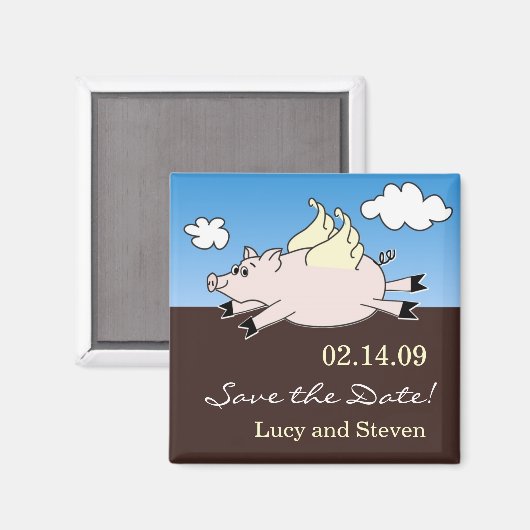 Flying Pig Save the Date Magnet (Vorderseite/Rückseite)