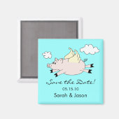 Flying Pig Save the Date Magnet Blue (Vorderseite/Rückseite)