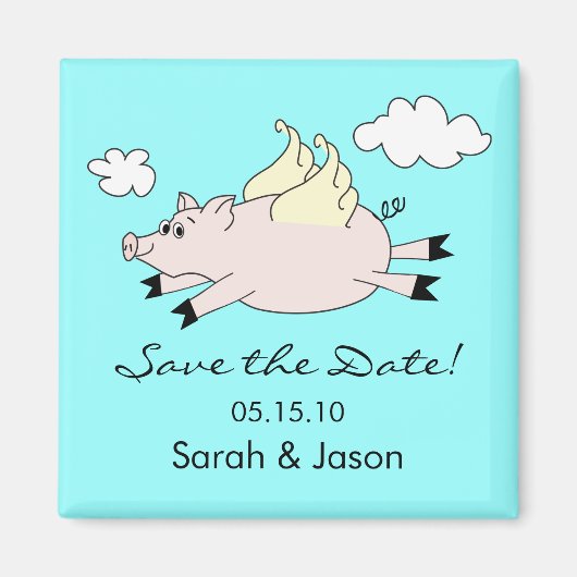 Flying Pig Save the Date Magnet Blue (Vorne)