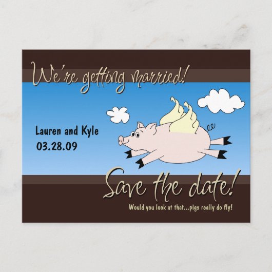 Flying Pig Save the Date PC Ankündigungspostkarte (Vorderseite)