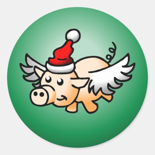 Flying Pig Weihnachts-Klassik-Round-Sticker Runder Aufkleber (Vorderseite)