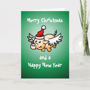 Flying Pig Weihnachtsfotokarte Feiertagskarte