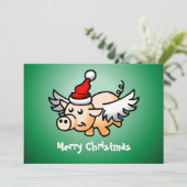 Flying Pig Weihnachtskarte Feiertagskarte (Stehend Vorderseite)