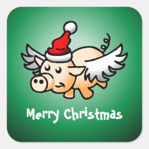 Flying Pig Weihnachtsklassiker Quadratischer Aufkl Aufkleber