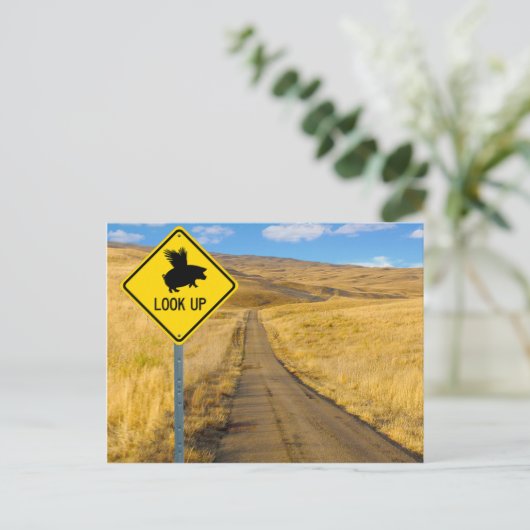 Flying Pig-Zeichen Postkarte (Stehend Vorderseite)