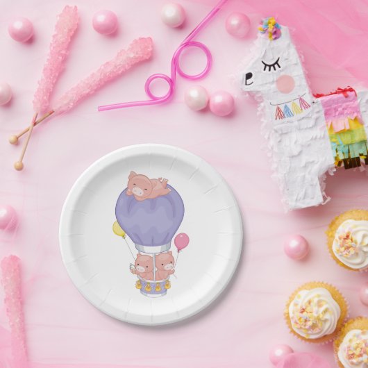 Flying Piggies in Hot Air Balloon Pappteller (Party)