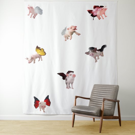Flying Pigs White Tapestry Wandteppich (Beispiel)