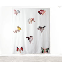 Flying Pigs White Tapestry