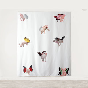 Flying Pigs White Tapestry Wandteppich