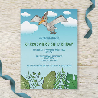 Flying Pteranodon Dinosaur Blue Sky Geburtstagspar Einladung