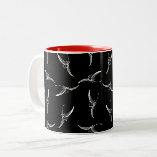 Flying Pterodactyl Dinosaur Print Pattern Black Zweifarbige Tasse (Vorderseite Links)