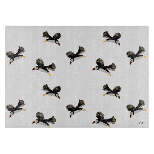 Flying Puffins Bird-Muster Schneidebrett (Vorderseite)