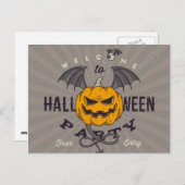 Flying Pumpkin-Halloween-Party Einladungspostkarte (Vorne/Hinten)