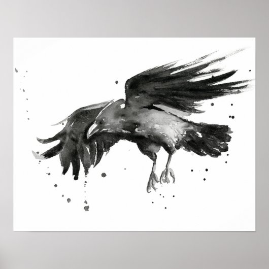 Flying Raven Painting Watercolor Poster Print (Vorne)