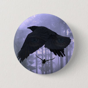 Flying Ravens, Forest & Eerie Eyes Button